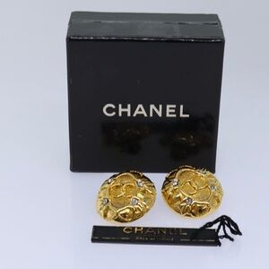 CHANEL  Gold Circle 24 karat gold plated Clip On Earrings with the box and tag